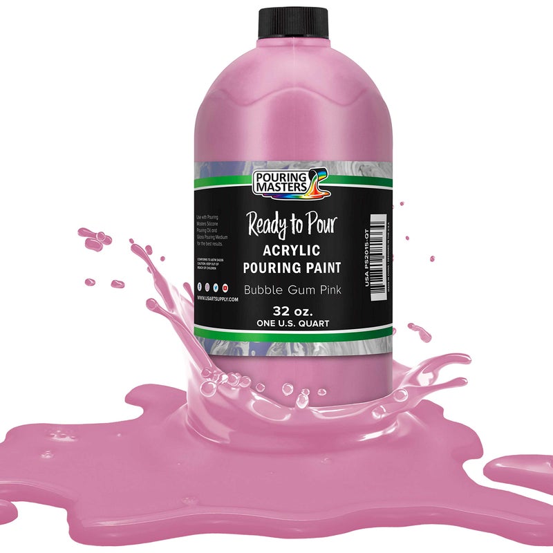 POURING MASTERS Bubble Gum Pink Acrylic Ready to Pour Pouring Paint - Premium 32-Ounce Pre-Mixed Water-Based - for Canvas, Wood, Paper, Crafts, Tile, Rocks and More - Image 1